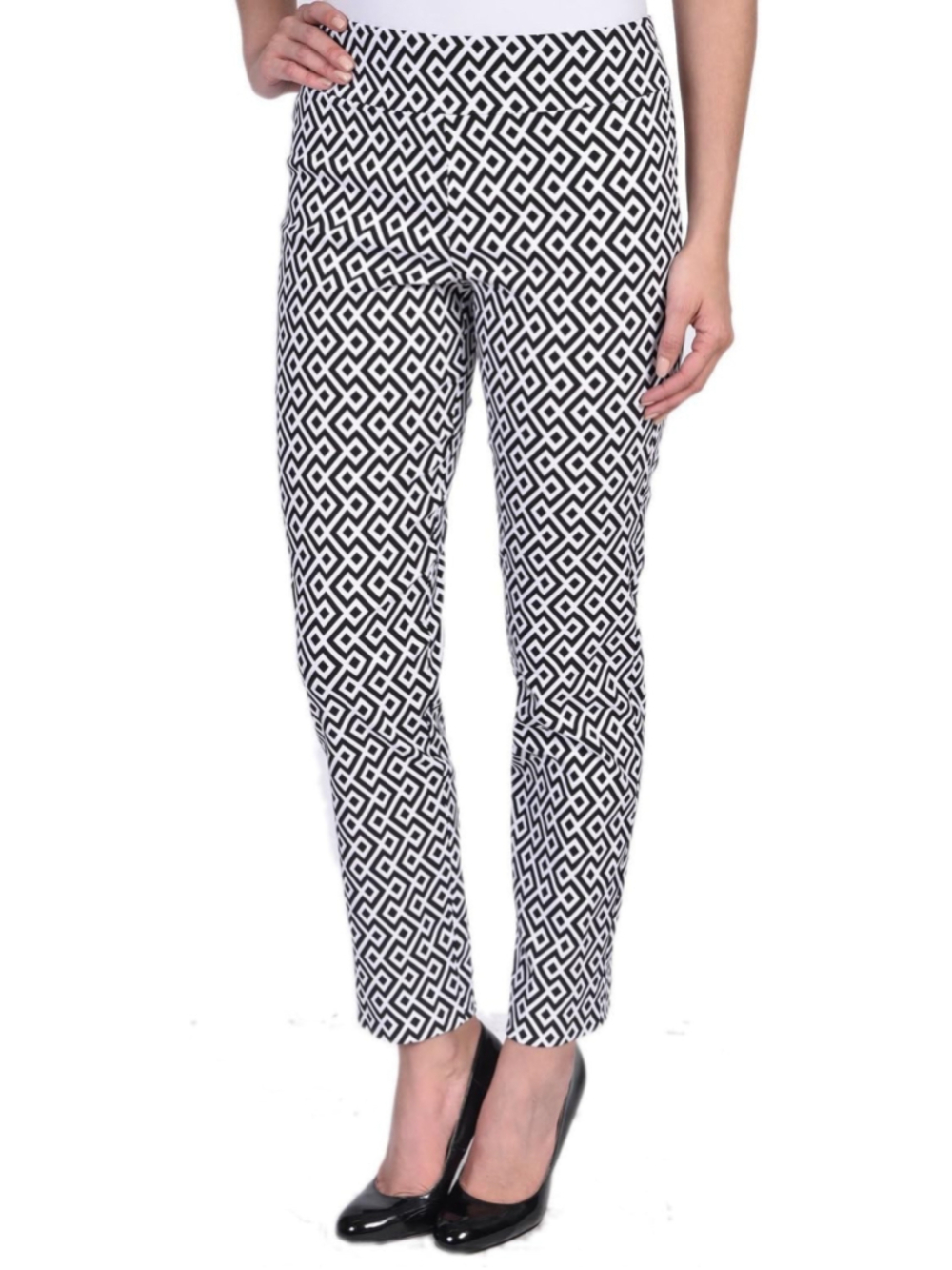 NWT Krazy Larry Pull-On Ankle Pant Black White Geometric Multi Diamond Size 4